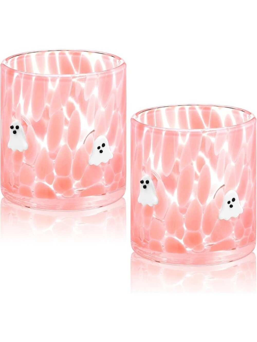 Set of 2 Ghost Icon Glass Cups - 14 oz Pink Halloween Drinkware for Parties